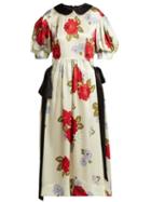 Matchesfashion.com Simone Rocha - Floral Print Silk Midi Dress - Womens - Ivory Multi