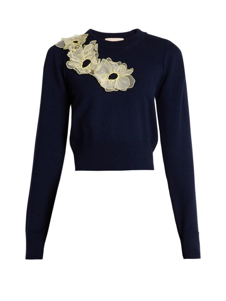Roksanda Nobuya Floral-appliqu Wool-knit Cropped Sweater