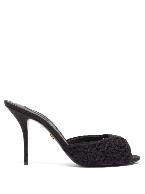 Matchesfashion.com Dolce & Gabbana - Peep-toe Lace And Leather Mules - Womens - Black