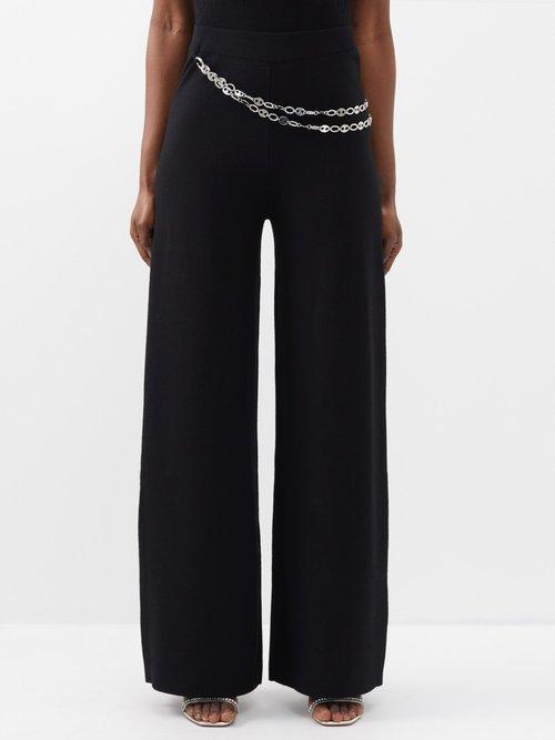 Paco Rabanne - Chainmail Knitted Wool-blend Wide-leg Trousers - Womens - Black