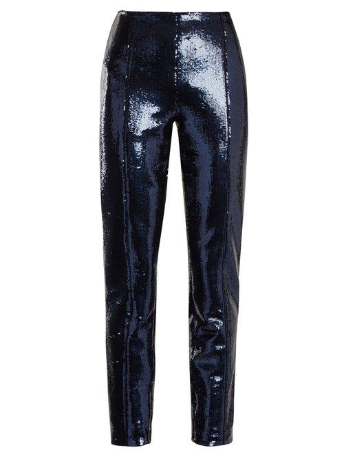 Matchesfashion.com Diane Von Furstenberg - Skinny Sequin Embellished Trousers - Womens - Navy