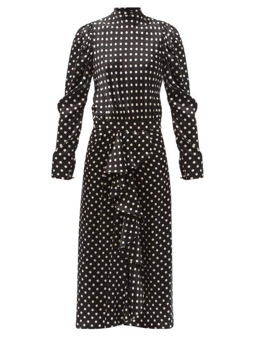 Matchesfashion.com Johanna Ortiz - Silk Glaze Ruffled Polka-dot Silk Midi Dress - Womens - Black White