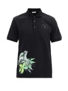 Matchesfashion.com Valentino - Monkey-print Cotton-piqu Polo Shirt - Mens - Black