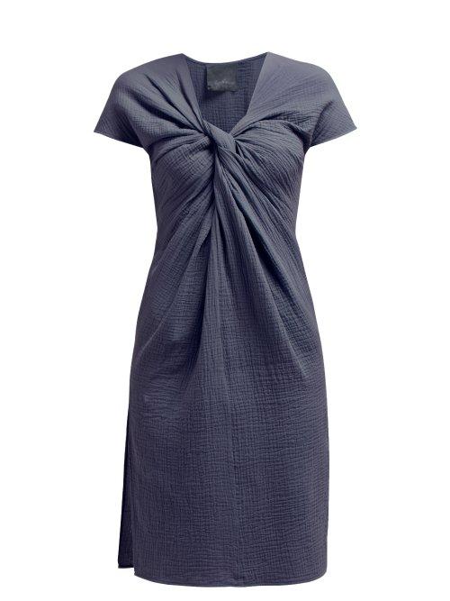 Matchesfashion.com Loup Charmant - Gilgo Knotted Cotton Gauze Mini Dress - Womens - Dark Blue