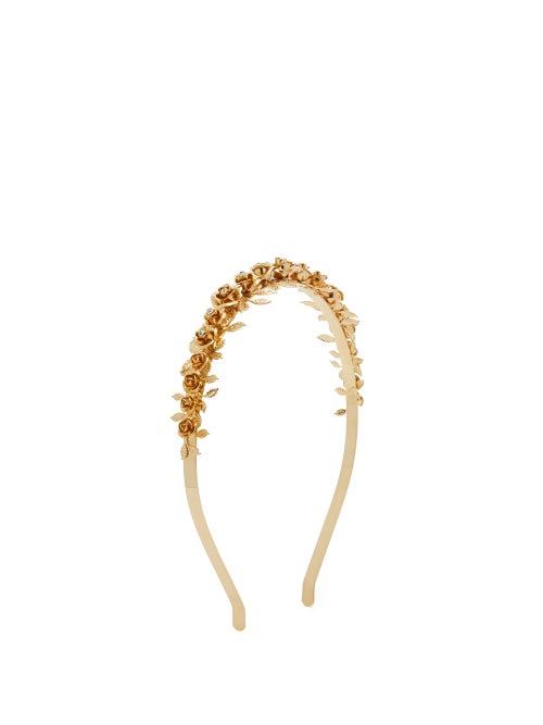 Matchesfashion.com Rosantica - Lirica Rose And Crystal Headband - Womens - Gold