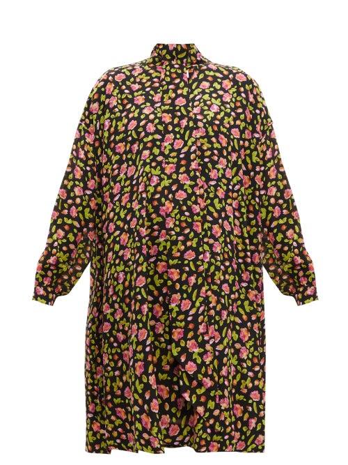 Matchesfashion.com Balenciaga - Rose Print Silk Crepe Dress - Womens - Black Multi