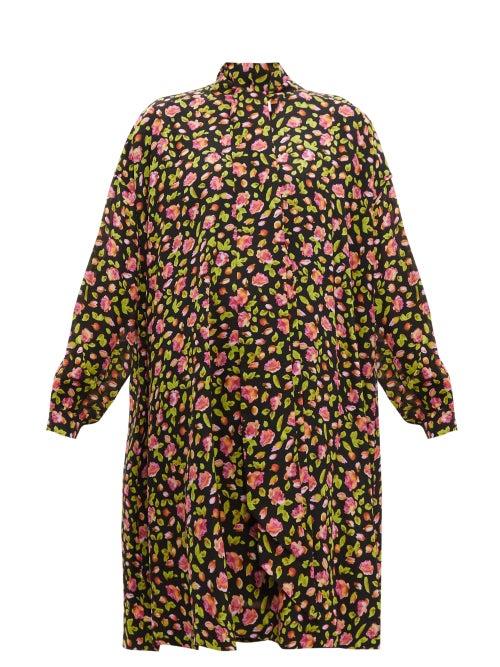 Matchesfashion.com Balenciaga - Rose Print Silk Crepe Dress - Womens - Black Multi