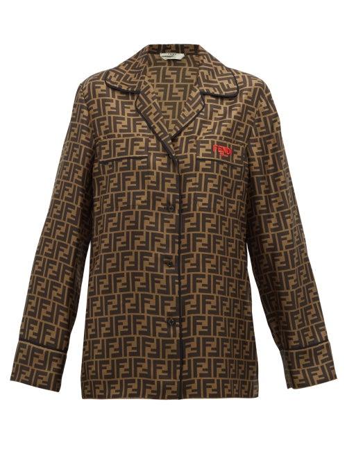 Matchesfashion.com Fendi - Ff Print Silk Top - Womens - Brown Multi