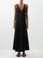 Lee Mathews - Didion V-neck Twill Dress - Womens - Black