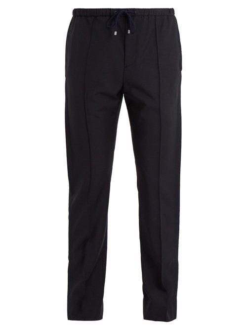 Matchesfashion.com Valentino - Pintucked Wool Blend Trousers - Mens - Navy