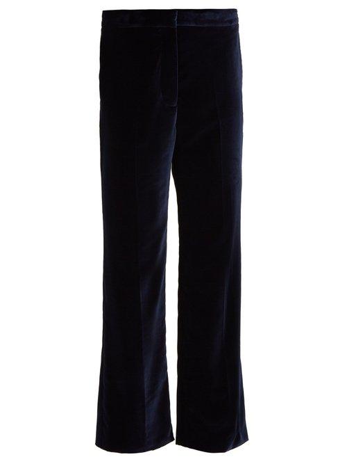 Matchesfashion.com Stella Mccartney - Kick Flare Cropped Velvet Trousers - Womens - Navy