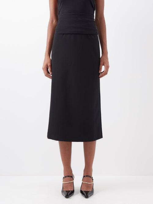 Toteme - Wool-blend Crepe Midi Skirt - Womens - Black