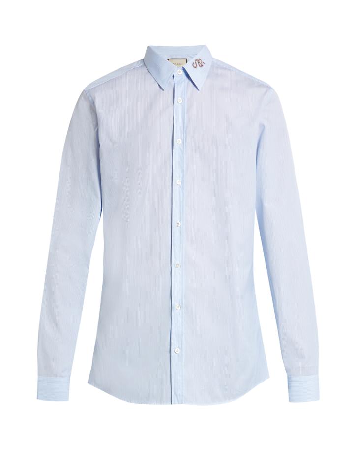 Gucci Snake-collar Pinstriped Button-cuff Shirt