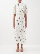 Ale Mais - Hera Printed Linen Midi Dress - Womens - Ivory Multi