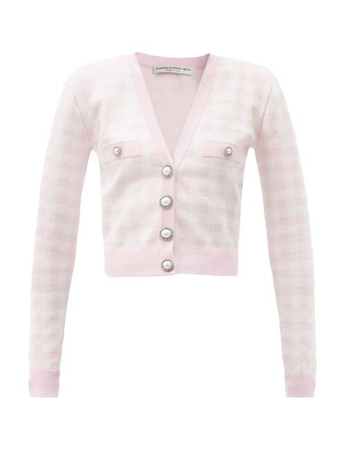 Matchesfashion.com Alessandra Rich - Pearl-button Check Cardigan - Womens - Light Pink