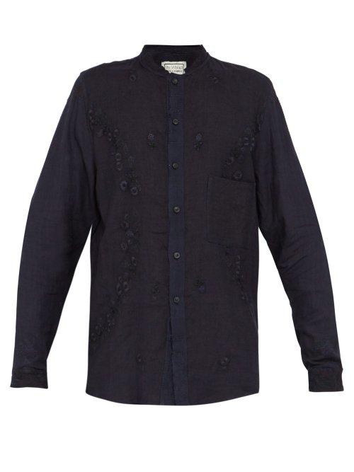 Matchesfashion.com By Walid - Tarek 1920s Floral Embroidered Linen Shirt - Mens - Indigo