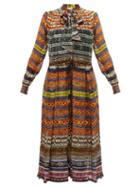 Matchesfashion.com Preen By Thornton Bregazzi - Caroline Fair Isle Print Crepe De Chine Midi Dress - Womens - Multi