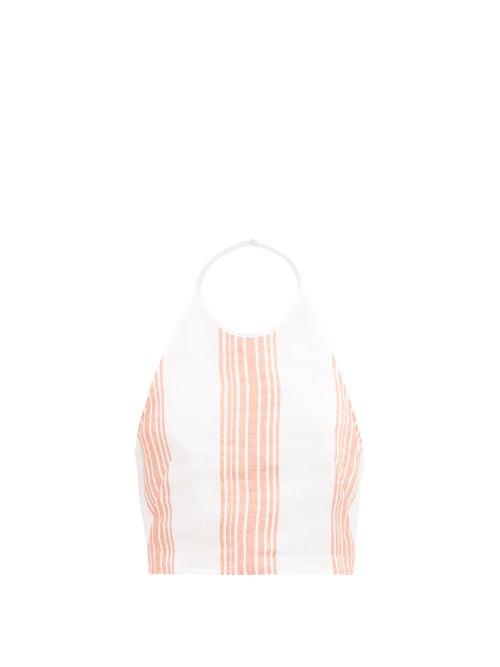Three Graces London - Rosella Halterneck Striped Linen Top - Womens - Orange Stripe
