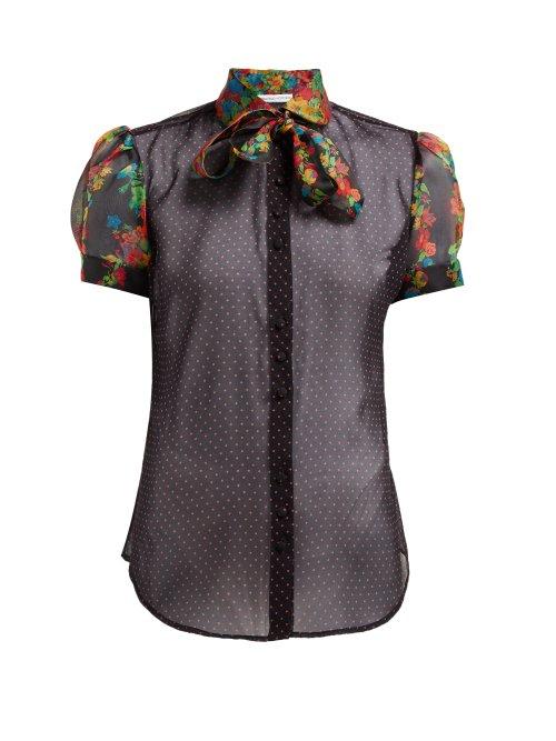 Matchesfashion.com Edeltrud Hofmann - Ann Polka Dot Pussy Bow Silk Blouse - Womens - Black Multi