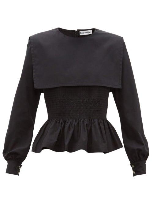 Matchesfashion.com Molly Goddard - Lucy Shirred Cotton Poplin Peplum Top - Womens - Black