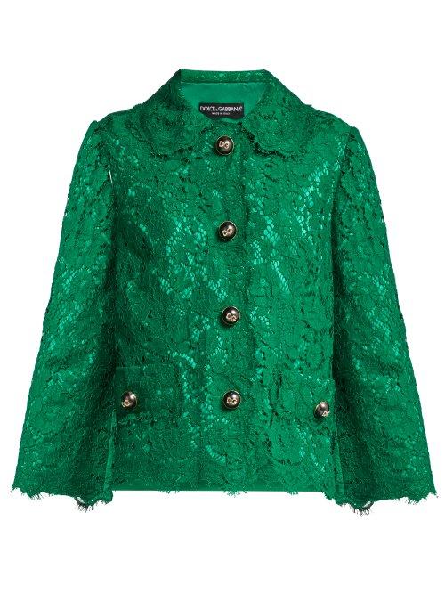 Matchesfashion.com Dolce & Gabbana - Cropped Lace Jacket - Womens - Dark Green
