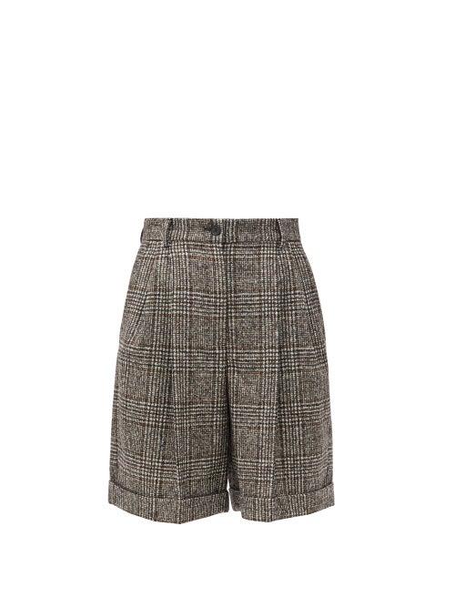 Matchesfashion.com Dolce & Gabbana - Pleated High-rise Wool-blend Tweed Shorts - Womens - Grey Multi