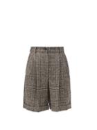 Matchesfashion.com Dolce & Gabbana - Pleated High-rise Wool-blend Tweed Shorts - Womens - Grey Multi