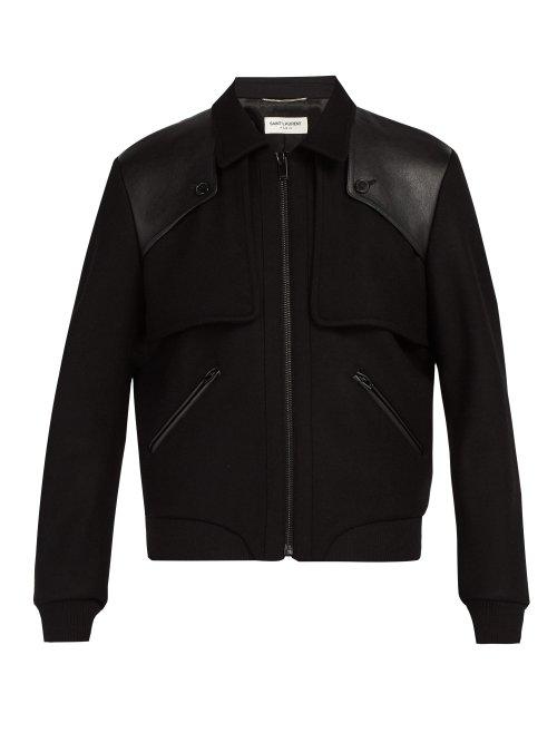Matchesfashion.com Saint Laurent - Tiered Leather Trimmed Wool Bomber Jacket - Mens - Black