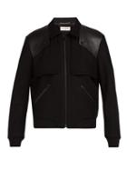 Matchesfashion.com Saint Laurent - Tiered Leather Trimmed Wool Bomber Jacket - Mens - Black
