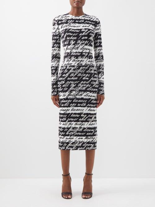 Norma Kamali - Spliced Printed Jersey Dress - Womens - Black & White