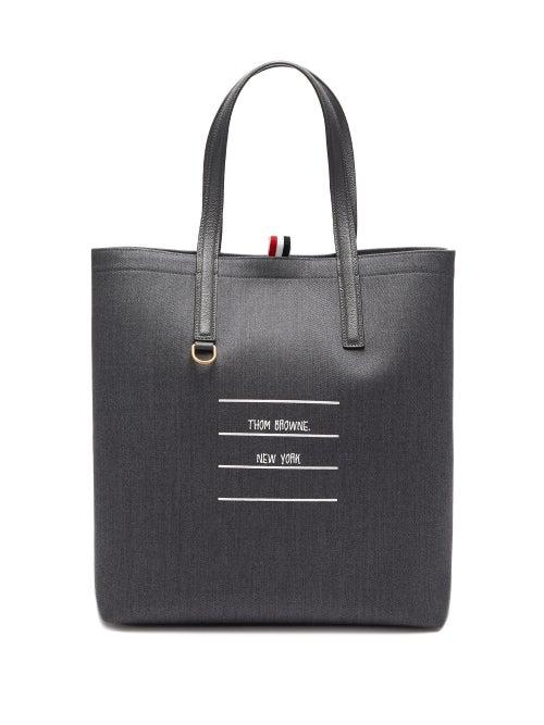 Matchesfashion.com Thom Browne - Tricolour-striped Wool And Leather Tote Bag - Mens - Grey