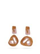 Matchesfashion.com Roksanda - Mismatched Sculptural Wood Drop Earrings - Womens - Brown