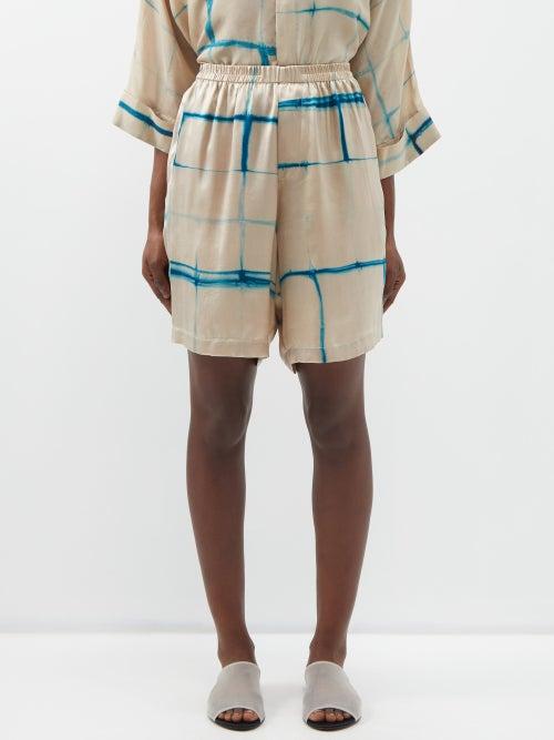 Delos - Marius Shibori-dyed Silk Shorts - Womens - Blue Print