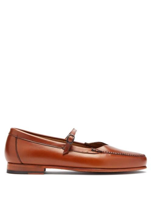 Matchesfashion.com Hereu - Anya Mary Jane Leather Flats - Womens - Tan