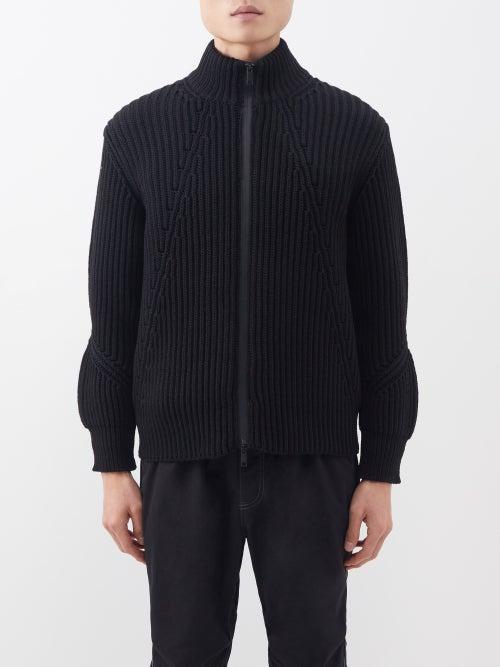 Zegna - Logo-jacquard Wool-blend Zip-up Cardigan - Mens - Black