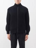 Zegna - Logo-jacquard Wool-blend Zip-up Cardigan - Mens - Black