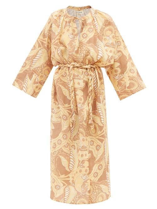 Mara Hoffman - Lysa Printed Linen Midi Dress - Womens - Yellow Print