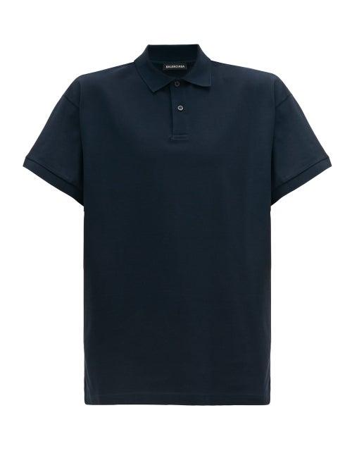 Matchesfashion.com Balenciaga - Logo Embroidered Cotton Piqu Polo Shirt - Mens - Navy