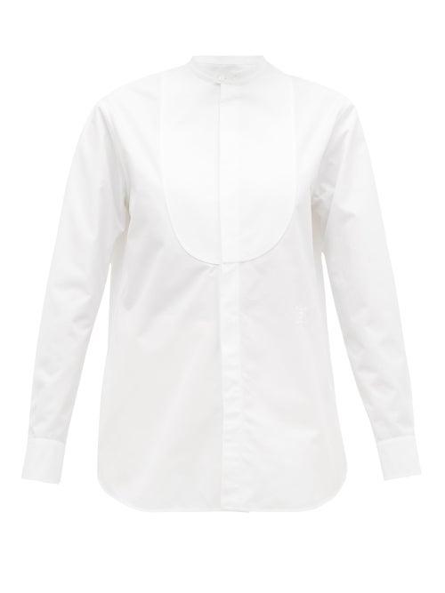 Matchesfashion.com Jil Sander - Embroidered Band Collar Bib Front Cotton Shirt - Womens - White