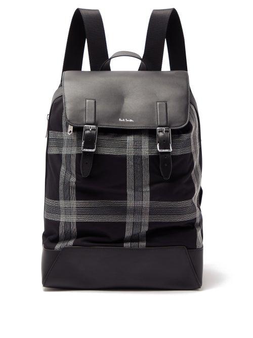 Matchesfashion.com Paul Smith - Check Embroidered Canvas & Leather Backpack - Mens - Black