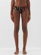 Norma Kamali - Jason Floral-print Side-tie Bikini Briefs - Womens - Black Red