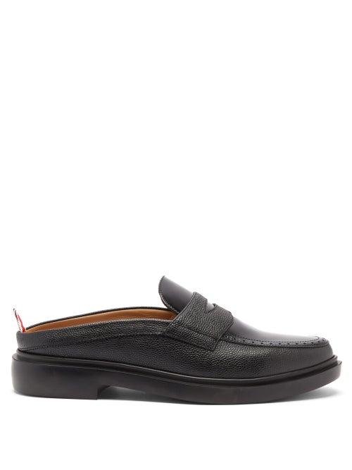 Matchesfashion.com Thom Browne - Backless Grained-leather Penny Loafers - Mens - Black
