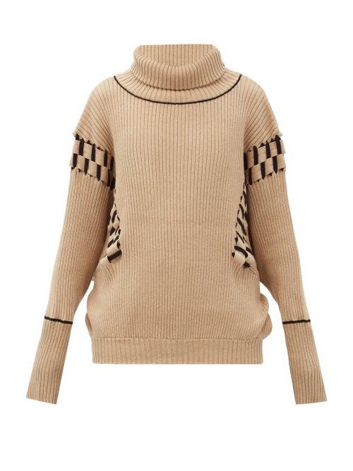 Matchesfashion.com Palmer//harding - Ateli Woven-panel Ribbed Cotton-blend Sweater - Womens - Camel