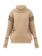 Matchesfashion.com Palmer//harding - Ateli Woven-panel Ribbed Cotton-blend Sweater - Womens - Camel