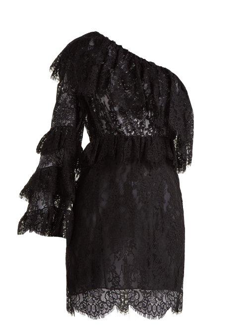 Matchesfashion.com Dundas - One Shoulder Lace Mini Dress - Womens - Black