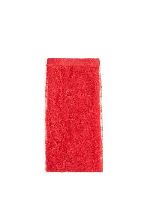 Matchesfashion.com Gucci - Semi Sheer Floral Lace Leggings - Womens - Red