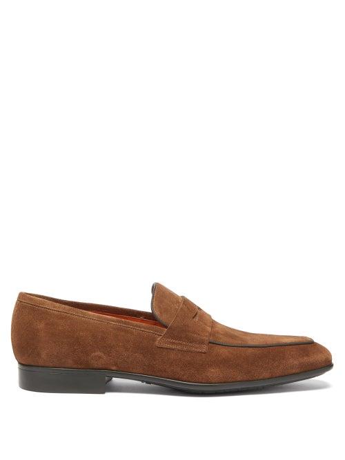 Matchesfashion.com Santoni - Supreme Suede Penny Loafers - Mens - Brown