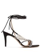 Matchesfashion.com The Attico - Baby Crystal Embellished Moir Stiletto Sandals - Womens - Black