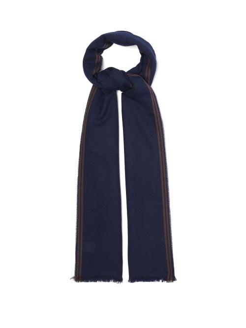 Matchesfashion.com Brunello Cucinelli - Jacquard-striped Cashmere-blend Twill Scarf - Mens - Blue