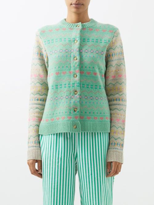 Caro Editions - Round-neck Fair-isle Wool Cardigan - Womens - Beige Multi